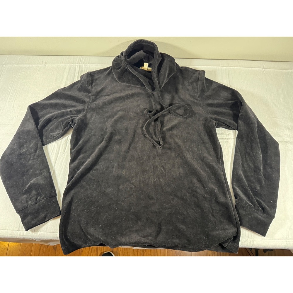 Synergy Organic Clothing Black Velour Cowl Neck Drawstring Top Small